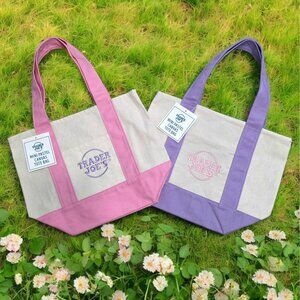 2026 Trader Joes Canvas Tote Bag Pink Lavender Purple Reusable Grocery Book Sack